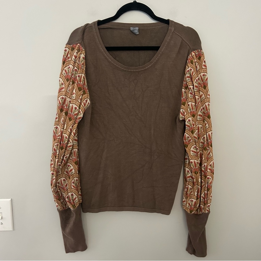 Anthropologie Bl-nk Brown Printed Puff-Sleeve Sweater - Picture 3 of 7